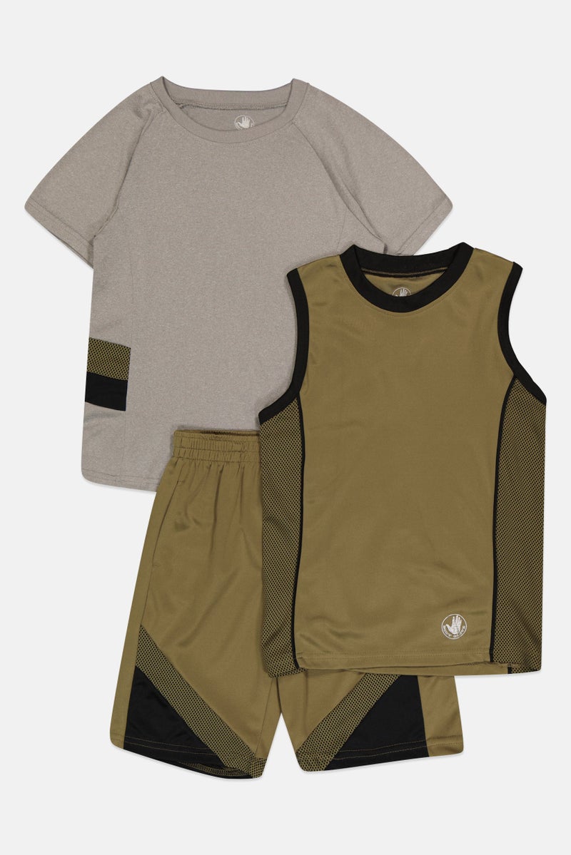 Body Glove Kids Boy 3 Pieces Brand Logo T-Shirt And Vest With Shorts Set, Multicolor - Image 2